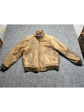 1990s vintage BOMBER cowhide leather LT brown jacket PATINA Aztec Lining Large